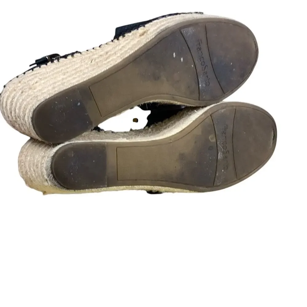Franco Sarto Black Snakeprint Platform Espadrille Sandals 8.5 Leathr